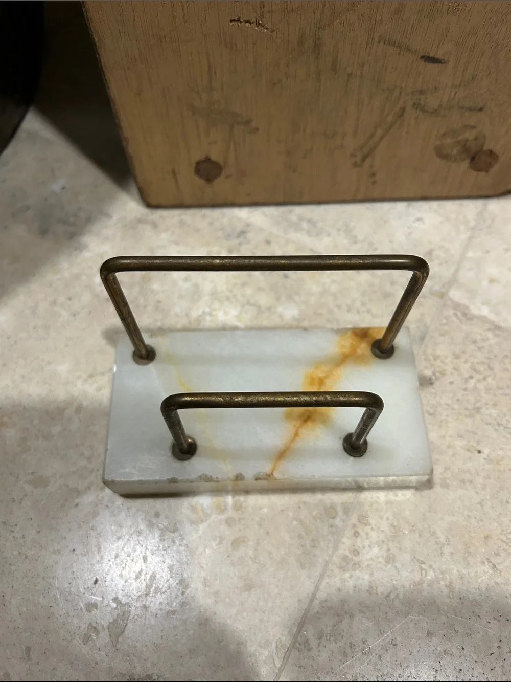 Vintage MCM white marble and brass double-arch letter holder
